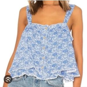Free People Sweet Caroline Tank Top Crochet Lace Button-Front Women Small Blue